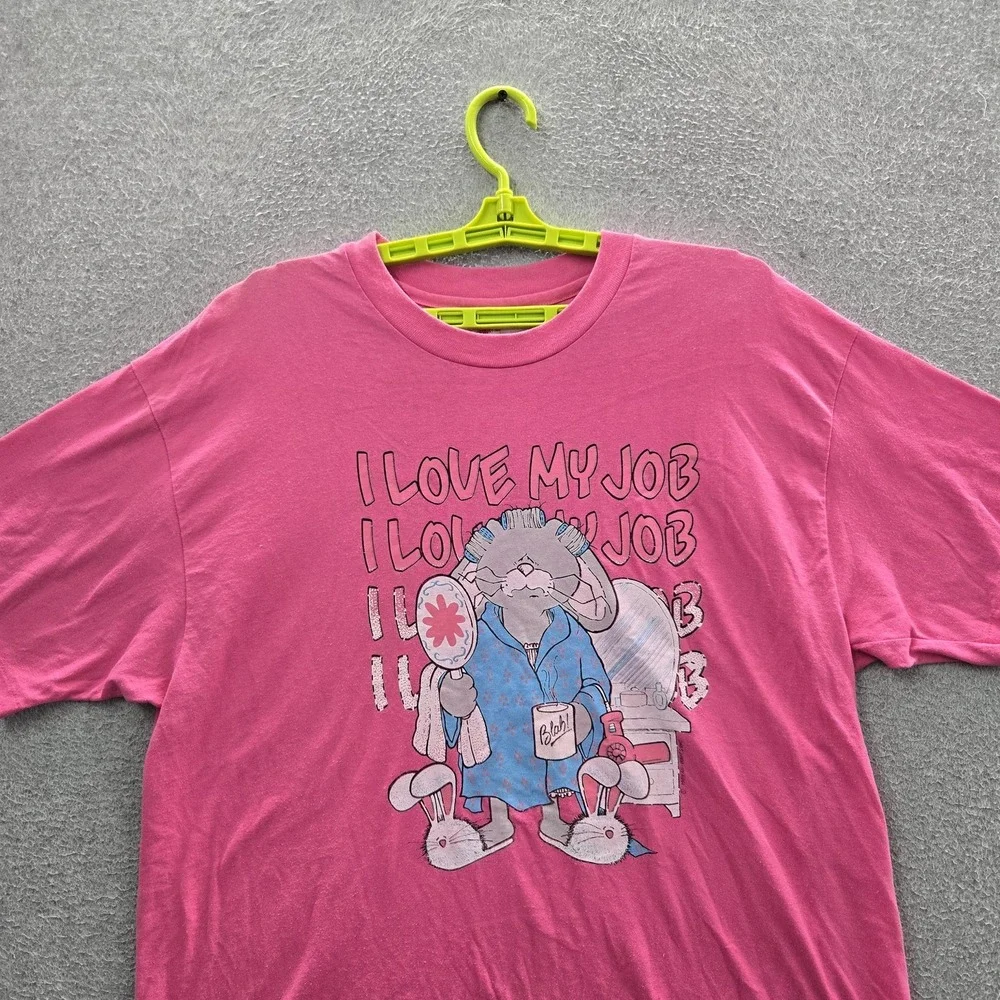 VINTAGE Morning Bunny Men Shirt XL Pink I Love My Job 90s USA Single Stich